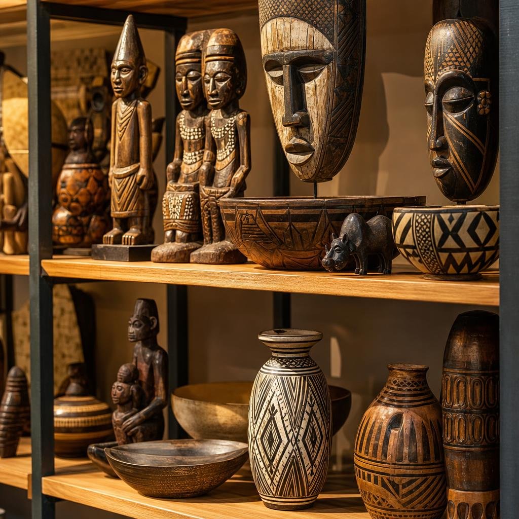 Wood carvings, ceramics, and home decor